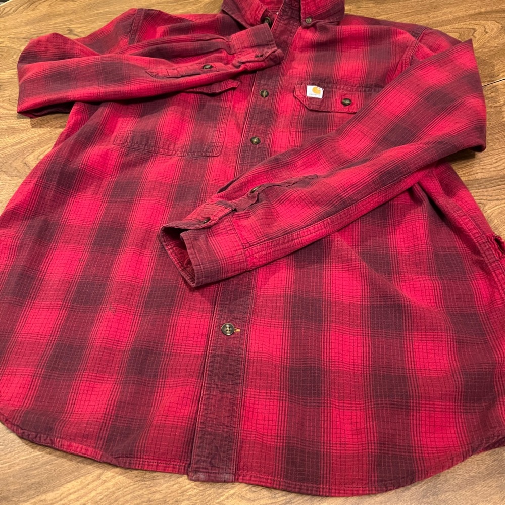 Carhartt Mens Relaxed Fit Shirt Red Black Plaid Long Sleeve Button Down M - Picture 4 of 12